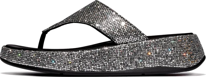 FitFlop F-MODE Glitterball Flatform Toe-Post Sandals Leather/Polyester/Elastic