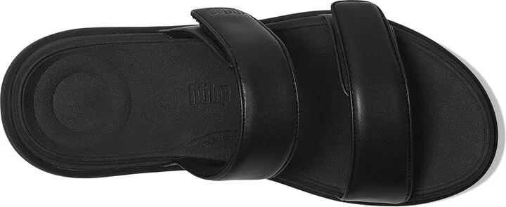 FitFlop F-Mode Go Adjustable Flatform 2-Bar Slides Women's Wedge Shoes All Black 1 : 7 M (B), Faux Leather - Image 2