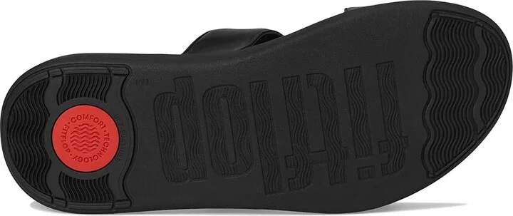 FitFlop F-Mode Go Adjustable Flatform 2-Bar Slides Women's Wedge Shoes All Black 1 : 7 M (B), Faux Leather - Image 3