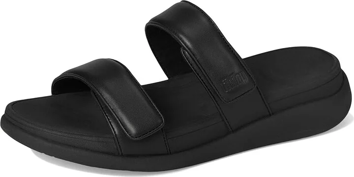 FitFlop F-Mode Go Adjustable Flatform 2-Bar Slides Women's Wedge Shoes All Black 1 : 7 M (B), Faux Leather - Image 5