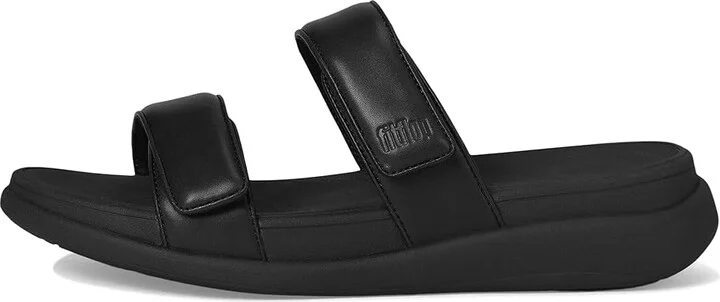 FitFlop F-Mode Go Adjustable Flatform 2-Bar Slides Women's Wedge Shoes All Black 1 : 7 M (B), Faux Leather - Image 6