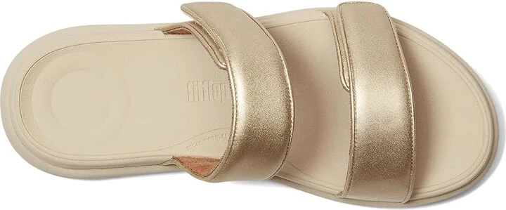 FitFlop F-Mode Go Adjustable Flatform 2-Bar Slides Women's Wedge Shoes Platino 2 : 11 M (B), Faux Leather - Image 2
