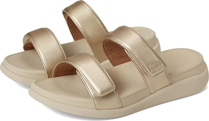 FitFlop F-Mode Go Adjustable Flatform 2-Bar Slides Women's Wedge Shoes Platino 2 : 11 M (B), Faux Leather