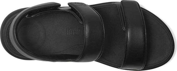 FitFlop F-Mode Go Adjustable Flatform Back-Strap Sandals Women's Wedge Shoes All Black : 8 M (B), Leather - Image 2