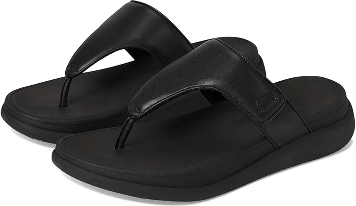 FitFlop F-Mode Go Adjustable Flatform Toe-Post Sandals Women's Wedge Shoes All Black : 7 M (B), Faux Leather