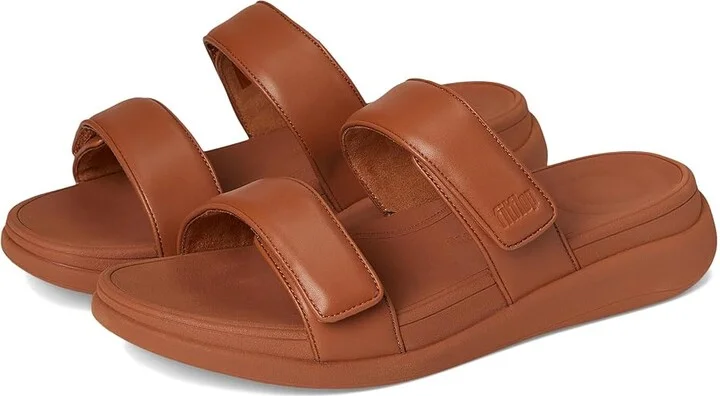 FitFlop F-mode Go Adjustable Flatform Two-bar Slides Women's Wedge Shoes Deep Tan : 5 M (B), Synthetic