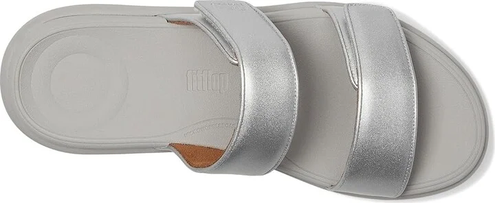 FitFlop F-mode Go Adjustable Flatform Two-bar Slides Women's Wedge Shoes Silver : 7 M (B), Synthetic - Image 2