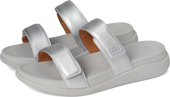 FitFlop F-mode Go Adjustable Flatform Two-bar Slides Women's Wedge Shoes Silver : 7 M (B), Synthetic