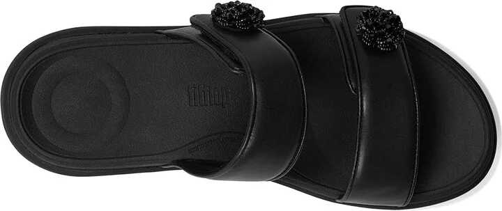 FitFlop F-Mode Go Beadie-Button Adj. Flatform 2-Bar Slides Women's Wedge Shoes All Black : 7 M (B), Synthetic - Image 2