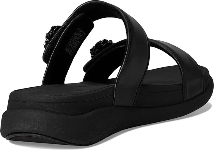 FitFlop F-Mode Go Beadie-Button Adj. Flatform 2-Bar Slides Women's Wedge Shoes All Black : 7 M (B), Synthetic - Image 4