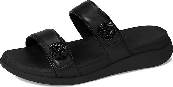 FitFlop F-Mode Go Beadie-Button Adj. Flatform 2-Bar Slides Women's Wedge Shoes All Black : 7 M (B), Synthetic - Image 5