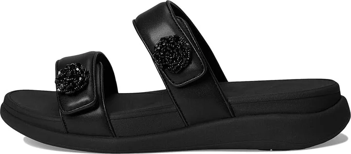 FitFlop F-Mode Go Beadie-Button Adj. Flatform 2-Bar Slides Women's Wedge Shoes All Black : 7 M (B), Synthetic - Image 6