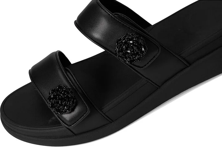 FitFlop F-Mode Go Beadie-Button Adj. Flatform 2-Bar Slides Women's Wedge Shoes All Black : 7 M (B), Synthetic - Image 7