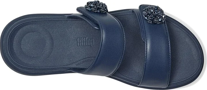 FitFlop F-Mode Go Beadie-Button Adj. Flatform 2-Bar Slides Women's Wedge Shoes Midnight Navy : 9 M (B), Synthetic - Image 2