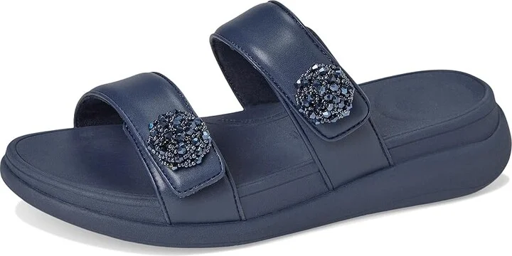 FitFlop F-Mode Go Beadie-Button Adj. Flatform 2-Bar Slides Women's Wedge Shoes Midnight Navy : 9 M (B), Synthetic - Image 5