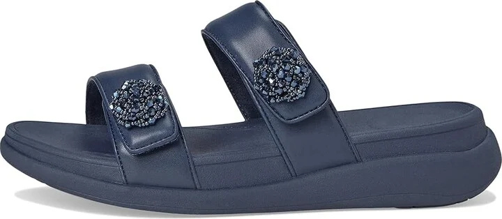 FitFlop F-Mode Go Beadie-Button Adj. Flatform 2-Bar Slides Women's Wedge Shoes Midnight Navy : 9 M (B), Synthetic - Image 6