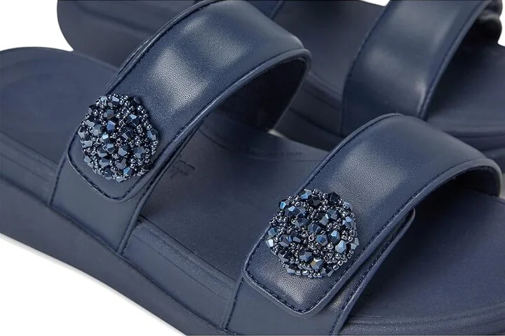 FitFlop F-Mode Go Beadie-Button Adj. Flatform 2-Bar Slides Women's Wedge Shoes Midnight Navy : 9 M (B), Synthetic - Image 7