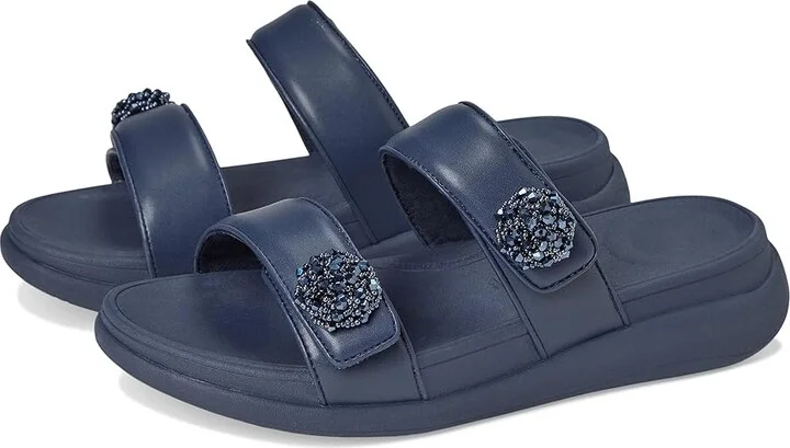 FitFlop F-Mode Go Beadie-Button Adj. Flatform 2-Bar Slides Women's Wedge Shoes Midnight Navy : 9 M (B), Synthetic
