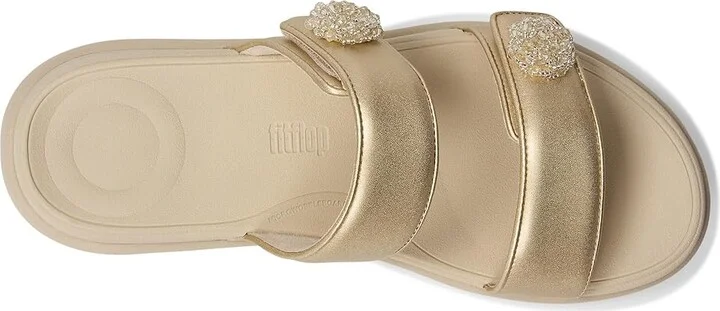 FitFlop F-Mode Go Beadie-Button Adj. Flatform 2-Bar Slides Women's Wedge Shoes Platino : 9 M (B), Synthetic - Image 2
