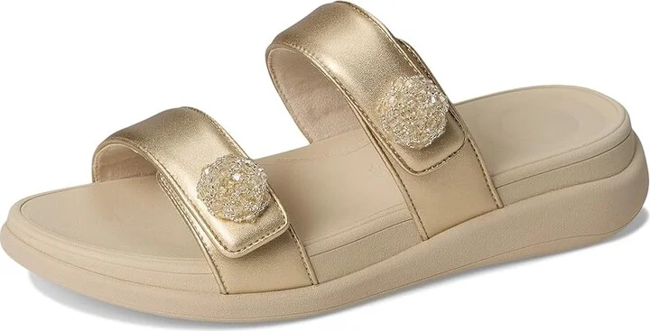 FitFlop F-Mode Go Beadie-Button Adj. Flatform 2-Bar Slides Women's Wedge Shoes Platino : 9 M (B), Synthetic - Image 5