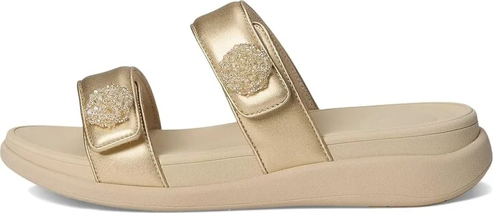 FitFlop F-Mode Go Beadie-Button Adj. Flatform 2-Bar Slides Women's Wedge Shoes Platino : 9 M (B), Synthetic - Image 6