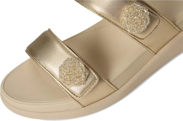 FitFlop F-Mode Go Beadie-Button Adj. Flatform 2-Bar Slides Women's Wedge Shoes Platino : 9 M (B), Synthetic - Image 7