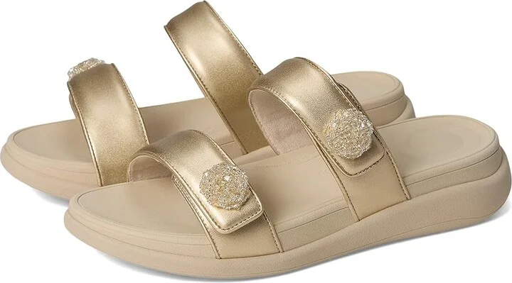 FitFlop F-Mode Go Beadie-Button Adj. Flatform 2-Bar Slides Women's Wedge Shoes Platino : 9 M (B), Synthetic