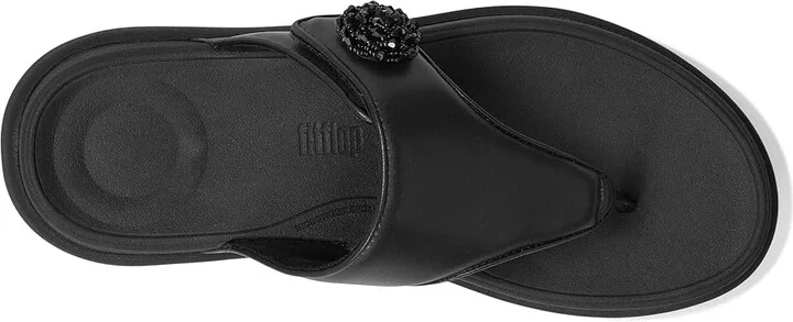 FitFlop F-Mode Go Beadie-Button Adj. Flatform Toe/Post Sandals Women's Wedge Shoes All Black : 5 M (B), Leather - Image 2