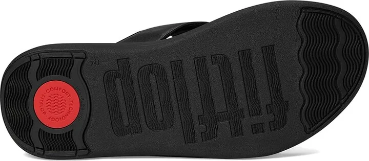 FitFlop F-Mode Go Beadie-Button Adj. Flatform Toe/Post Sandals Women's Wedge Shoes All Black : 5 M (B), Leather - Image 3