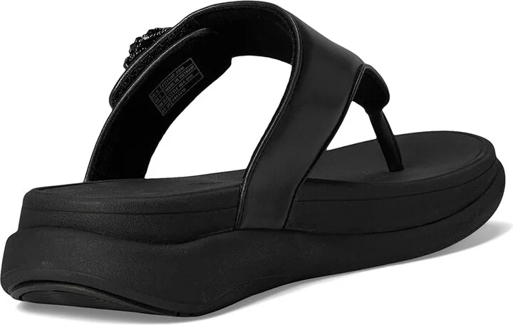 FitFlop F-Mode Go Beadie-Button Adj. Flatform Toe/Post Sandals Women's Wedge Shoes All Black : 5 M (B), Leather - Image 4