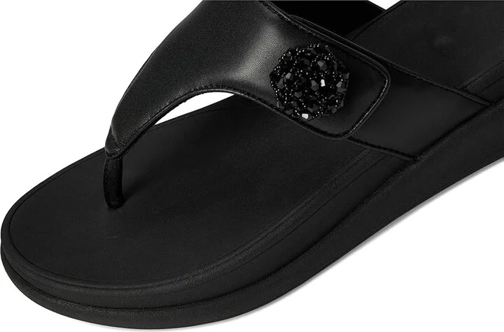 FitFlop F-Mode Go Beadie-Button Adj. Flatform Toe/Post Sandals Women's Wedge Shoes All Black : 5 M (B), Leather - Image 7