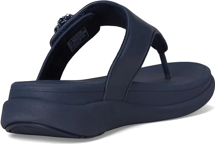 FitFlop F-Mode Go Beadie-Button Adj. Flatform Toe/Post Sandals Women's Wedge Shoes Midnight Navy : 7 M (B), Leather - Image 4