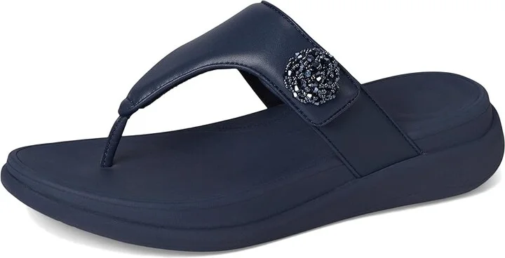FitFlop F-Mode Go Beadie-Button Adj. Flatform Toe/Post Sandals Women's Wedge Shoes Midnight Navy : 7 M (B), Leather - Image 5