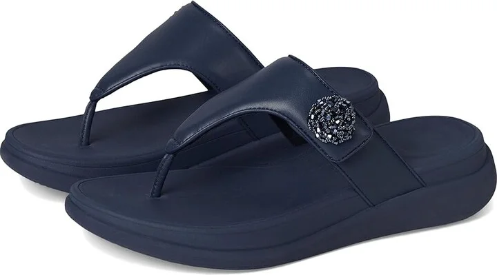 FitFlop F-Mode Go Beadie-Button Adj. Flatform Toe/Post Sandals Women's Wedge Shoes Midnight Navy : 7 M (B), Leather