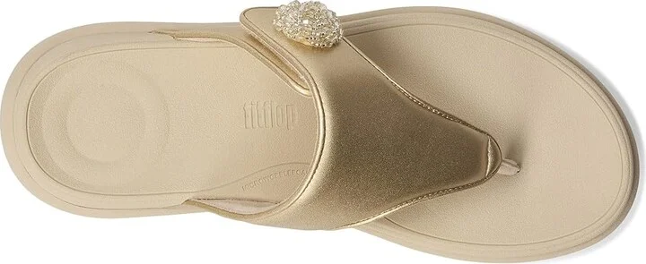 FitFlop F-Mode Go Beadie-Button Adj. Flatform Toe/Post Sandals Women's Wedge Shoes Platino : 7 M (B), Leather - Image 2