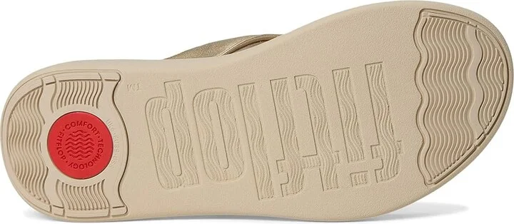 FitFlop F-Mode Go Beadie-Button Adj. Flatform Toe/Post Sandals Women's Wedge Shoes Platino : 7 M (B), Leather - Image 3