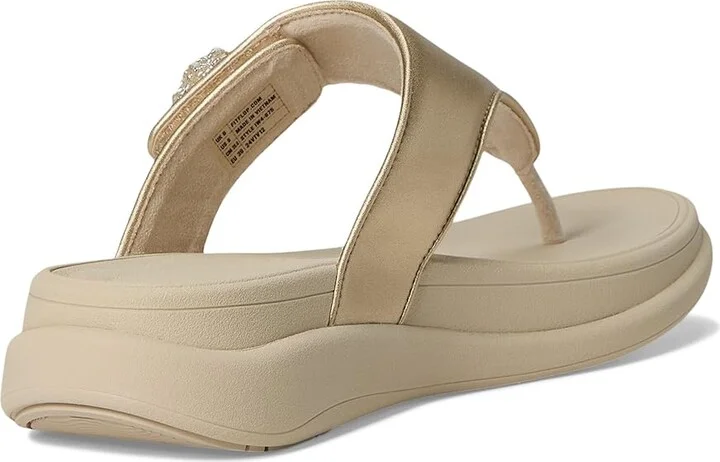 FitFlop F-Mode Go Beadie-Button Adj. Flatform Toe/Post Sandals Women's Wedge Shoes Platino : 7 M (B), Leather - Image 4