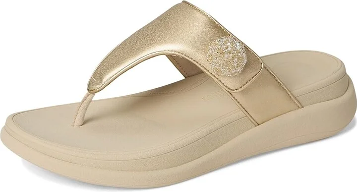 FitFlop F-Mode Go Beadie-Button Adj. Flatform Toe/Post Sandals Women's Wedge Shoes Platino : 7 M (B), Leather - Image 5