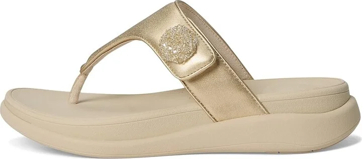 FitFlop F-Mode Go Beadie-Button Adj. Flatform Toe/Post Sandals Women's Wedge Shoes Platino : 7 M (B), Leather - Image 6