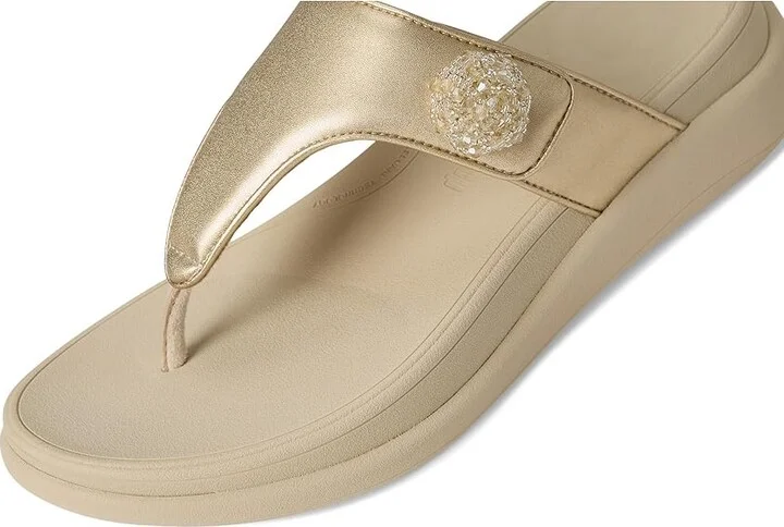 FitFlop F-Mode Go Beadie-Button Adj. Flatform Toe/Post Sandals Women's Wedge Shoes Platino : 7 M (B), Leather - Image 7