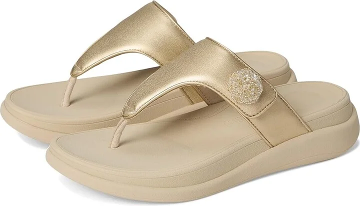 FitFlop F-Mode Go Beadie-Button Adj. Flatform Toe/Post Sandals Women's Wedge Shoes Platino : 7 M (B), Leather