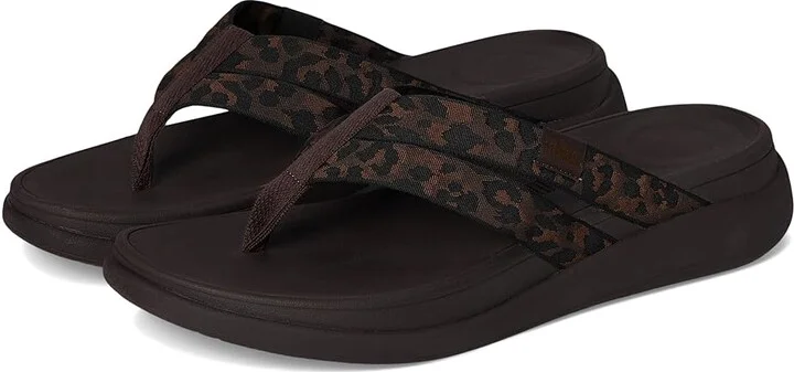 FitFlop F-mode Go Leopard Webbing Strappy Flip-flops Women's Wedge Shoes Chocolate Mix : 10 M (B), Synthetic