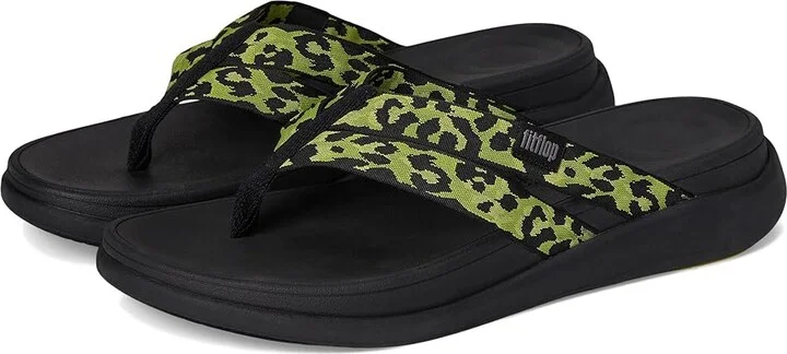 FitFlop F-mode Go Leopard Webbing Strappy Flip-flops Women's Wedge Shoes Lemongrass Mix : 5 M (B), Synthetic