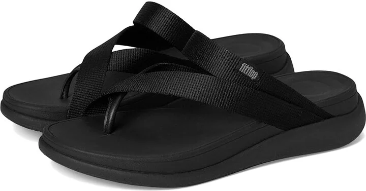 FitFlop F-Mode Go Webbing Flatform Sling Toe-Post Sandals Women's Wedge Shoes All Black : 7 M (B), Synthetic