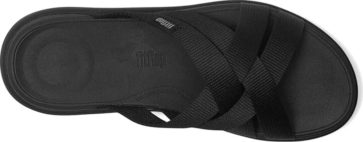 FitFlop F-Mode Go Webbing Flatform Strappy Slides Women's Wedge Shoes All Black : 5 M (B), Synthetic - Image 2