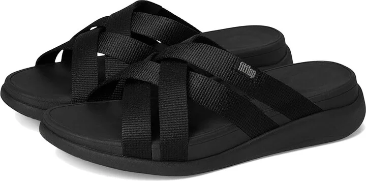 FitFlop F-Mode Go Webbing Flatform Strappy Slides Women's Wedge Shoes All Black : 5 M (B), Synthetic
