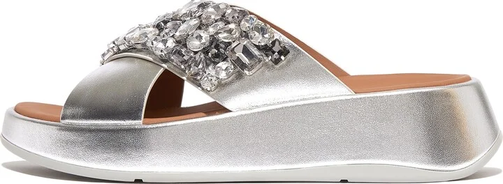 FitFlop F-MODE Jewel-Deluxe Metallic-Leather Flatform Cross Slides