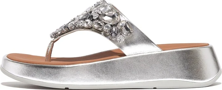 FitFlop F-MODE Jewel-Deluxe Metallic-Leather Flatform Toe-Post Sandals