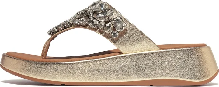 FitFlop F-MODE Jewel-Deluxe Metallic-Leather Flatform Toe-Post Sandals