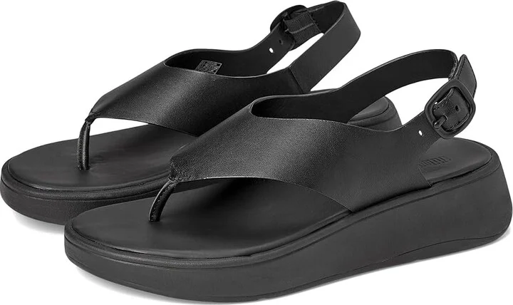FitFlop F-Mode Leather Flatform Back-Strap Toe/Post Sandals Women's Wedge Shoes All Black : 10 M (B)